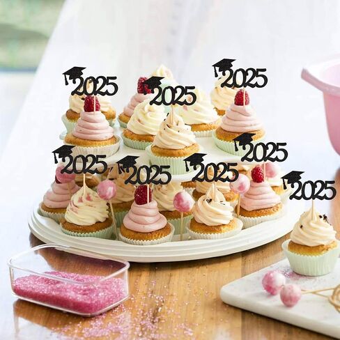 graduation cupcake toppers 2025, Food/Appetizer Picks For Graduation Party Mini Cake Decorations, 2025, Cupcake Toppers, Graduation 24Pieces (Black) in Saudi Arabia