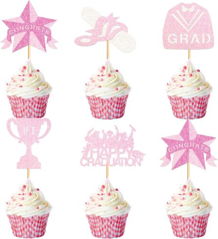 graduation cupcake toppers 2025, Food/Appetizer Picks For Graduation Party Mini Cake Decorations, 2025, Cupcake Toppers, Graduation 24Pieces (Black) in Saudi Arabia