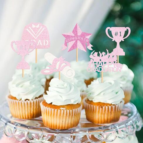 graduation cupcake toppers 2025, Food/Appetizer Picks For Graduation Party Mini Cake Decorations, 2025, Cupcake Toppers, Graduation 24Pieces (Black) in Saudi Arabia