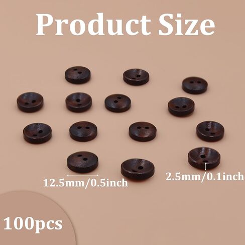 100PCS 0.5 Inch Dark Brown Classic Wooden Buttons, 2 Holes Round Convex Buttons for Sewing, Craft, Shirt, DI in Saudi Arabia