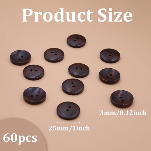 100PCS 0.5 Inch Dark Brown Classic Wooden Buttons, 2 Holes Round Convex Buttons for Sewing, Craft, Shirt, DI in Kuwait