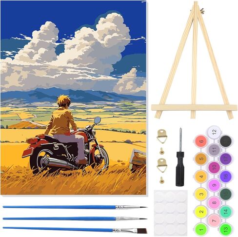 Heibago Paint by Numbers Kit للبالغين 12 "x16" قماش مؤطر و Wooden Easel و Diy Acrylic Paint بأرقام أرقام للمبتدئين للمبتدئين ، والورود الساحلية للفنون الرسم والحرف اليدوية لديكور الجدار المنزلي in Kuwait