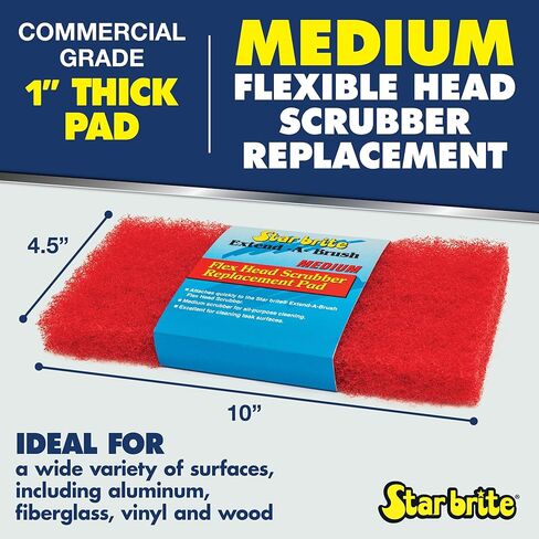 STAR BRITE Large Scrub Pad With Flexible Head Scrubber - Medium Texture (Red) - Attach to Extension Handle for an Extra 3’-10’ of Reach - Versatile Cleaning for Bigger Jobs (040124) in Kuwait