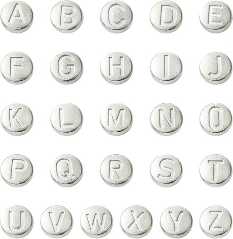 LiQunSweet 7MM 52 pcs 26 Styles Letter Theme 304 Stainless Steel Beads Metal Flat Round with Alphabet Initial Loose Spacer Beads for DIY Jewelry Necklace Bracelet Making Craft in Saudi Arabia