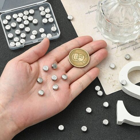 LiQunSweet 7MM 52 pcs 26 Styles Letter Theme 304 Stainless Steel Beads Metal Flat Round with Alphabet Initial Loose Spacer Beads for DIY Jewelry Necklace Bracelet Making Craft in Saudi Arabia