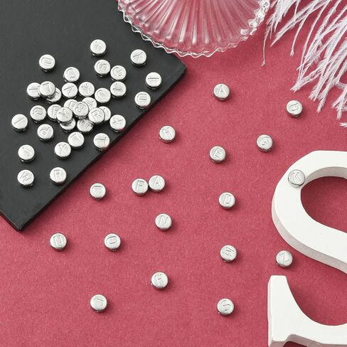 LiQunSweet 7MM 52 pcs 26 Styles Letter Theme 304 Stainless Steel Beads Metal Flat Round with Alphabet Initial Loose Spacer Beads for DIY Jewelry Necklace Bracelet Making Craft in Saudi Arabia