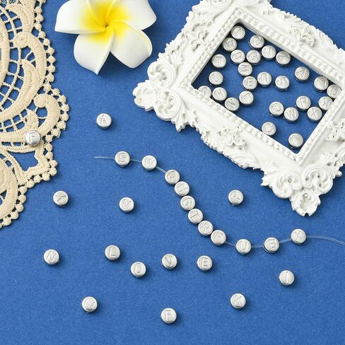 LiQunSweet 7MM 52 pcs 26 Styles Letter Theme 304 Stainless Steel Beads Metal Flat Round with Alphabet Initial Loose Spacer Beads for DIY Jewelry Necklace Bracelet Making Craft in Saudi Arabia