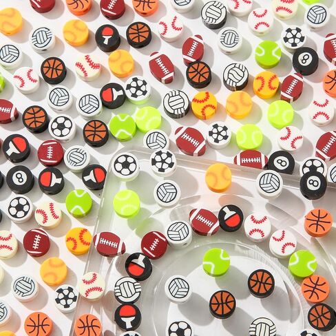 200pcs Polymer Clay Beads Sports Ball Shape Cute Fun Clay Beads Charms for Women Jewelry Making DIY Charms Bracelet Necklace Hair Clip Accessories Handmade Craft (ball color) in Saudi Arabia