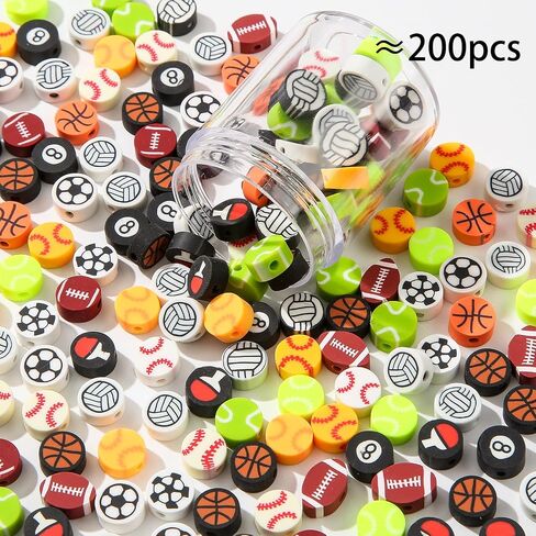 200pcs Polymer Clay Beads Sports Ball Shape Cute Fun Clay Beads Charms for Women Jewelry Making DIY Charms Bracelet Necklace Hair Clip Accessories Handmade Craft (ball color) in Saudi Arabia