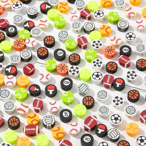 200pcs Polymer Clay Beads Sports Ball Shape Cute Fun Clay Beads Charms for Women Jewelry Making DIY Charms Bracelet Necklace Hair Clip Accessories Handmade Craft (ball color) in Saudi Arabia