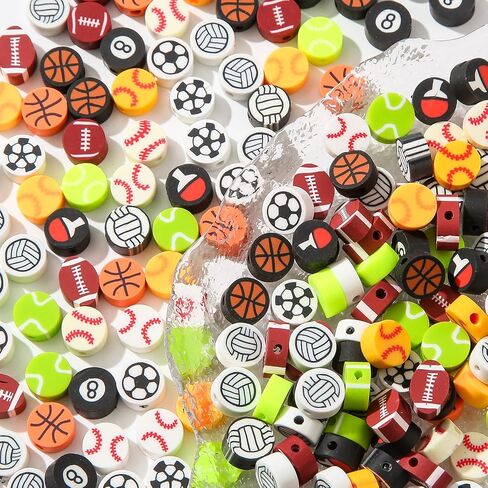 200pcs Polymer Clay Beads Sports Ball Shape Cute Fun Clay Beads Charms for Women Jewelry Making DIY Charms Bracelet Necklace Hair Clip Accessories Handmade Craft (ball color) in Saudi Arabia