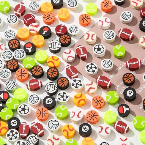200pcs Polymer Clay Beads Sports Ball Shape Cute Fun Clay Beads Charms for Women Jewelry Making DIY Charms Bracelet Necklace Hair Clip Accessories Handmade Craft (ball color) in Saudi Arabia