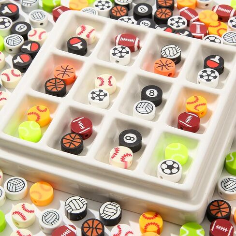 200pcs Polymer Clay Beads Sports Ball Shape Cute Fun Clay Beads Charms for Women Jewelry Making DIY Charms Bracelet Necklace Hair Clip Accessories Handmade Craft (ball color) in Saudi Arabia