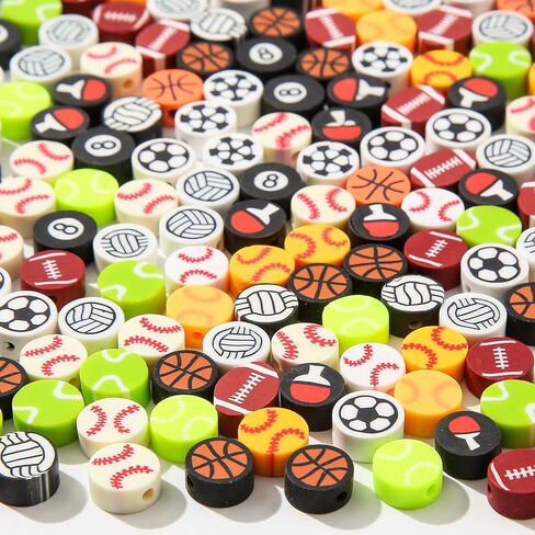 200pcs Polymer Clay Beads Sports Ball Shape Cute Fun Clay Beads Charms for Women Jewelry Making DIY Charms Bracelet Necklace Hair Clip Accessories Handmade Craft (ball color) in Saudi Arabia