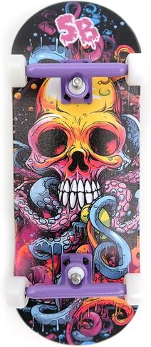 SPITBOARDS® 34 x 96 mm Wood Fingerboard Complete Set-Up, Pre Assembled, 5-Layers Wood, Pro Trucks with Lock Nuts, CNC Bearing Wheels, Real Wear Graphics, Lasered Foam Grip Tape, Pink Mushrooms in Kuwait