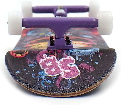 SPITBOARDS® 34 x 96 mm Wood Fingerboard Complete Set-Up, Pre Assembled, 5-Layers Wood, Pro Trucks with Lock Nuts, CNC Bearing Wheels, Real Wear Graphics, Lasered Foam Grip Tape, Pink Mushrooms in Kuwait