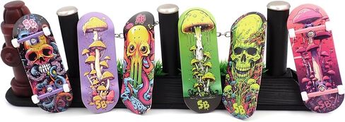 SPITBOARDS® 34 x 96 mm Wood Fingerboard Complete Set-Up, Pre Assembled, 5-Layers Wood, Pro Trucks with Lock Nuts, CNC Bearing Wheels, Real Wear Graphics, Lasered Foam Grip Tape, Pink Mushrooms in Kuwait