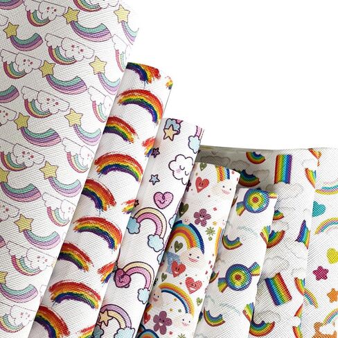 ONEART | Pastel Rainbow Theme Faux Leather Fabric Rainbow Printed Synthetic Fabric for Earrings, Jewelry, Hair Accessories, Handbags, DIY Crafts Making in Kuwait