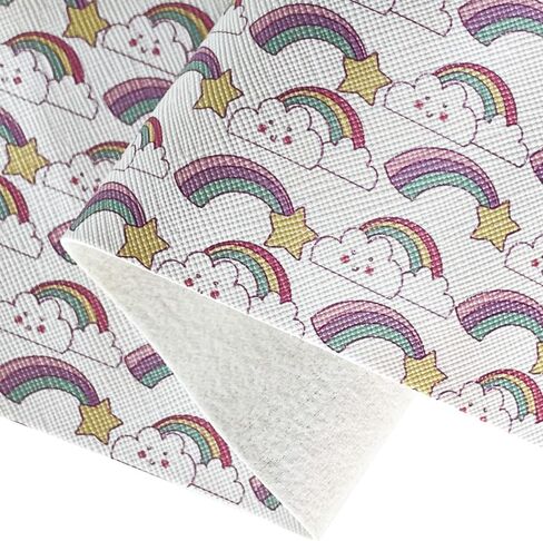 ONEART | Pastel Rainbow Theme Faux Leather Fabric Rainbow Printed Synthetic Fabric for Earrings, Jewelry, Hair Accessories, Handbags, DIY Crafts Making in Kuwait