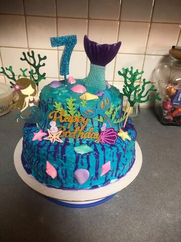 Alissar Glitter Mermaid موضوع كعكة عيد ميلاد Topper مع الأعشاب البحرية ، القبعات الكب كيك الكعك للبنات حورية البحر ديكورات كعكة عيد ميلاد (أسود) in Kuwait