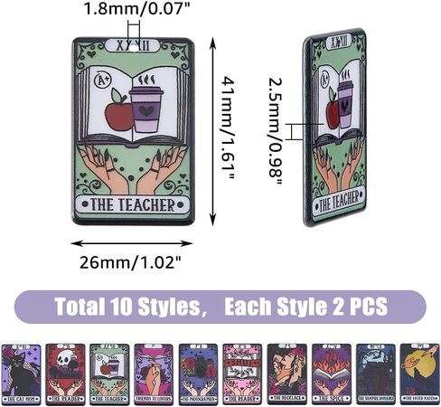 DICOSMETIC 20Pcs 10 Colors Tarot Charms Bulk Acrylic Tarot Pendant Good Luck Amulet Pendant Cat Skull Art Painting Card Charm Divation Tarot Card Charm for DIY Jewelry Making, Hole: 1.8mm in Saudi Arabia