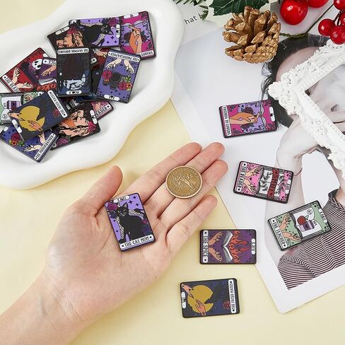 DICOSMETIC 20Pcs 10 Colors Tarot Charms Bulk Acrylic Tarot Pendant Good Luck Amulet Pendant Cat Skull Art Painting Card Charm Divation Tarot Card Charm for DIY Jewelry Making, Hole: 1.8mm in Saudi Arabia