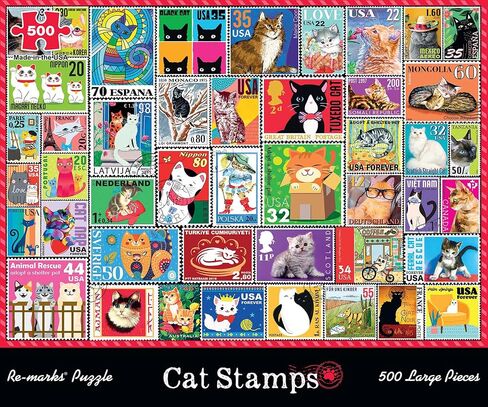 Re-marks Cat Stamps Collage Puzzle, 500 Large Piece Jigsaw Puzzle for All Ages in Kuwait