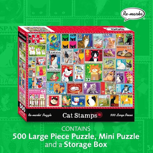 Re-marks Cat Stamps Collage Puzzle, 500 Large Piece Jigsaw Puzzle for All Ages in Kuwait