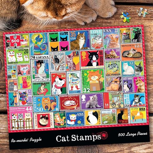 Re-marks Cat Stamps Collage Puzzle, 500 Large Piece Jigsaw Puzzle for All Ages in Kuwait