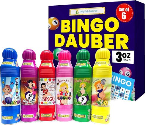 Lucky Lady Bingo Daubers للبالغين - عبوات من 6 أقلام بنغو بألوان متنوعة - تطبيق سلس ومتساوي، تركيبة غير قابلة للتنقيط وسريعة الجفاف، ملحقات Bingo - مصنوعة من حبر Dab-O-Ink Bingo Dauber in Saudi Arabia