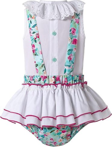 Pettigirl Girls Stylish Summer Green Pattern Printed Ruffle Cotton Clothing Toddler Child Pretty Casual Dresses in Kuwait