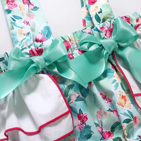 Pettigirl Girls Stylish Summer Green Pattern Printed Ruffle Cotton Clothing Toddler Child Pretty Casual Dresses in Kuwait