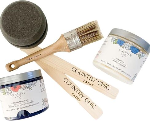 Furniture Painting Kit for Beginners - Country Chic Paint Eco-Friendly DIY Chalk Style Furniture Paint, Paint Brush, & Durable Clear Top Coat Bundle - Simplicity [White] - Pint (16 oz) in Saudi Arabia