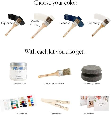 Furniture Painting Kit for Beginners - Country Chic Paint Eco-Friendly DIY Chalk Style Furniture Paint, Paint Brush, & Durable Clear Top Coat Bundle - Simplicity [White] - Pint (16 oz) in Saudi Arabia