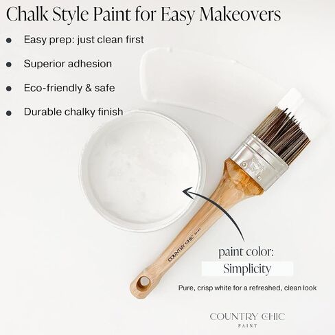 Furniture Painting Kit for Beginners - Country Chic Paint Eco-Friendly DIY Chalk Style Furniture Paint, Paint Brush, & Durable Clear Top Coat Bundle - Simplicity [White] - Pint (16 oz) in Saudi Arabia