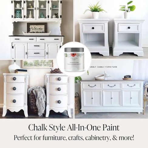 Furniture Painting Kit for Beginners - Country Chic Paint Eco-Friendly DIY Chalk Style Furniture Paint, Paint Brush, & Durable Clear Top Coat Bundle - Simplicity [White] - Pint (16 oz) in Saudi Arabia