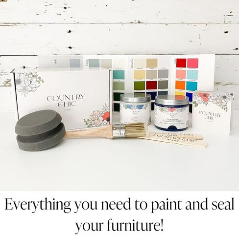 Furniture Painting Kit for Beginners - Country Chic Paint Eco-Friendly DIY Chalk Style Furniture Paint, Paint Brush, & Durable Clear Top Coat Bundle - Simplicity [White] - Pint (16 oz) in Saudi Arabia