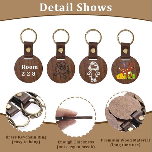 25 Pieces Wooden Keychain Blanks, Round Engraving Blanks Key Chain with Leather Strap Keyring Personalized Unfinished Blank Key Ring Tag for DIY Crafts Gift Accessories, 25 Pcs-Round in Saudi Arabia