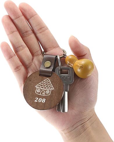 25 Pieces Wooden Keychain Blanks, Round Engraving Blanks Key Chain with Leather Strap Keyring Personalized Unfinished Blank Key Ring Tag for DIY Crafts Gift Accessories, 25 Pcs-Round in Saudi Arabia
