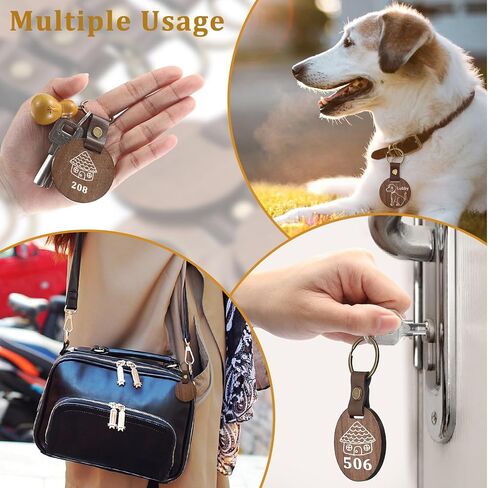 25 Pieces Wooden Keychain Blanks, Round Engraving Blanks Key Chain with Leather Strap Keyring Personalized Unfinished Blank Key Ring Tag for DIY Crafts Gift Accessories, 25 Pcs-Round in Saudi Arabia