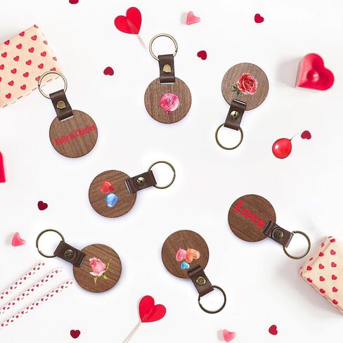 25 Pieces Wooden Keychain Blanks, Round Engraving Blanks Key Chain with Leather Strap Keyring Personalized Unfinished Blank Key Ring Tag for DIY Crafts Gift Accessories, 25 Pcs-Round in Saudi Arabia