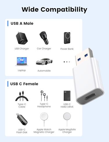 محول MOSWAG USB إلى USB C، محول USB C أنثى إلى USB ذكر متوافق مع Apple MagSafe Watch 9/8/7/SE/Ultra، لهاتف iPhone 15 14 13 12 Mini Pro Max، iPad، Galaxy Note، Pixel، CarPlay، قابس الحائط in Kuwait