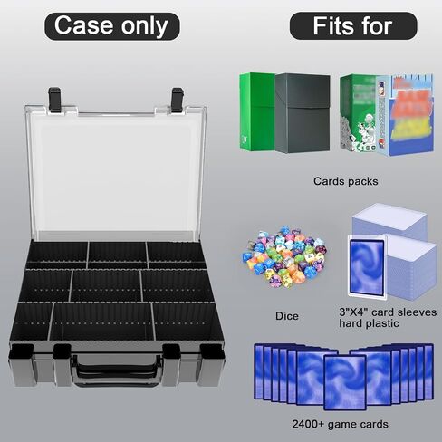 FULLCASE Trading Card Storage, 2400+ Sports Cards Game Deck Box Holder Organizer for Panini for PM TCG for C.A.H for Yoto 3"X4" Hard Sleeves Protectors (Case Only) (Black) in Kuwait