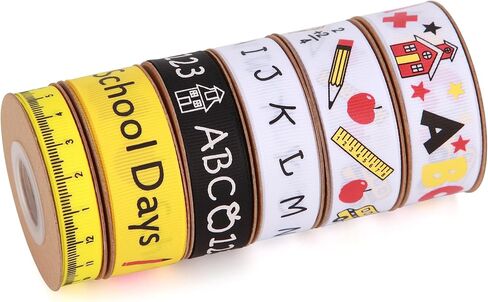 Back to School Themed Grosgrain Ribbon Ruler School Bus Apple ABC Pencil Backpack Books Chalkboard Printed Craft Ribbons for Teacher Appreciation,Wreath,Gift Wrapping (6 Rolls 30yards) in Kuwait