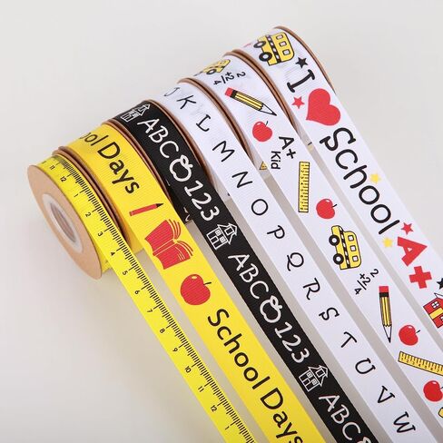 Back to School Themed Grosgrain Ribbon Ruler School Bus Apple ABC Pencil Backpack Books Chalkboard Printed Craft Ribbons for Teacher Appreciation,Wreath,Gift Wrapping (6 Rolls 30yards) in Kuwait