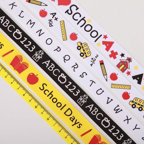 Back to School Themed Grosgrain Ribbon Ruler School Bus Apple ABC Pencil Backpack Books Chalkboard Printed Craft Ribbons for Teacher Appreciation,Wreath,Gift Wrapping (6 Rolls 30yards) in Kuwait