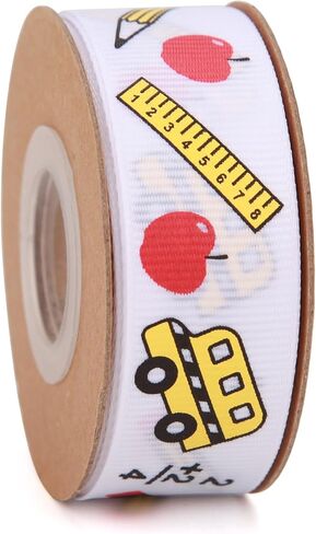 Back to School Themed Grosgrain Ribbon Ruler School Bus Apple ABC Pencil Backpack Books Chalkboard Printed Craft Ribbons for Teacher Appreciation,Wreath,Gift Wrapping (6 Rolls 30yards) in Kuwait