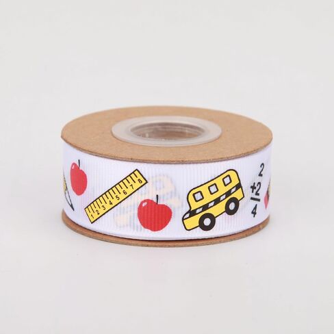 Back to School Themed Grosgrain Ribbon Ruler School Bus Apple ABC Pencil Backpack Books Chalkboard Printed Craft Ribbons for Teacher Appreciation,Wreath,Gift Wrapping (6 Rolls 30yards) in Kuwait