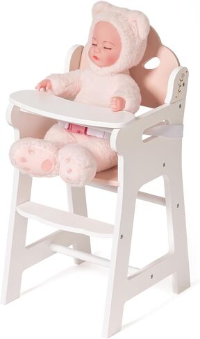 ROBUD Baby Doll High Chair, Pretend Play High Chair with Seat Belt, White Wooden Baby Doll Accessories with Movable Tabletop, Fits 18-20 Inch Dolls, WRP27 in Kuwait