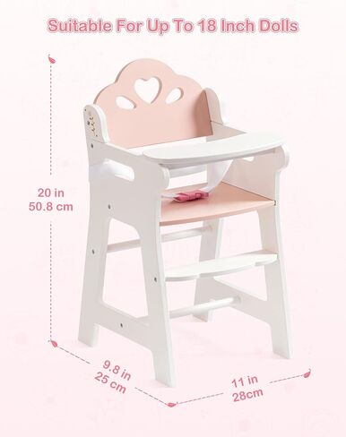 ROBUD Baby Doll High Chair, Pretend Play High Chair with Seat Belt, White Wooden Baby Doll Accessories with Movable Tabletop, Fits 18-20 Inch Dolls, WRP27 in Kuwait